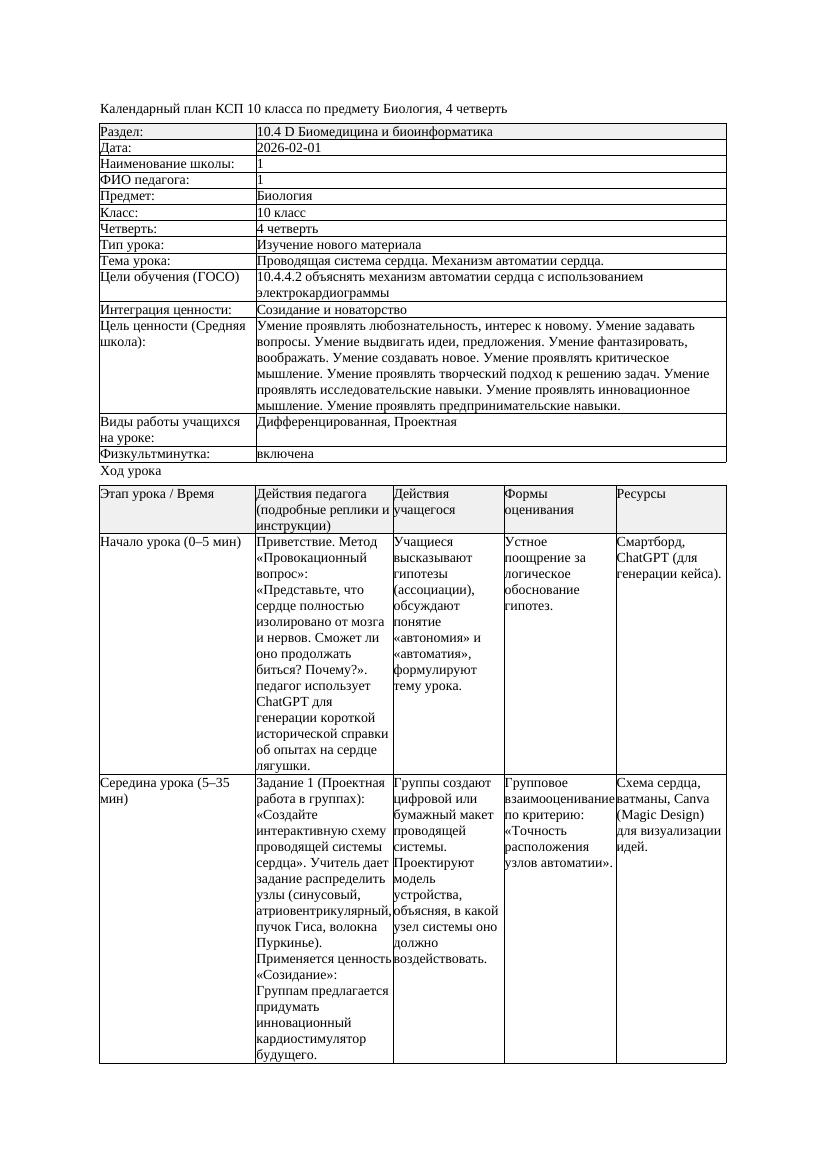 КСП Биология 10класс 4четверть Проводящая система сердца Механизм