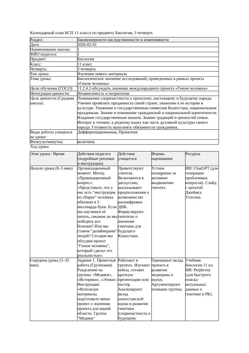 КСП Биология 11класс 3четверть Биологическое значение исследований