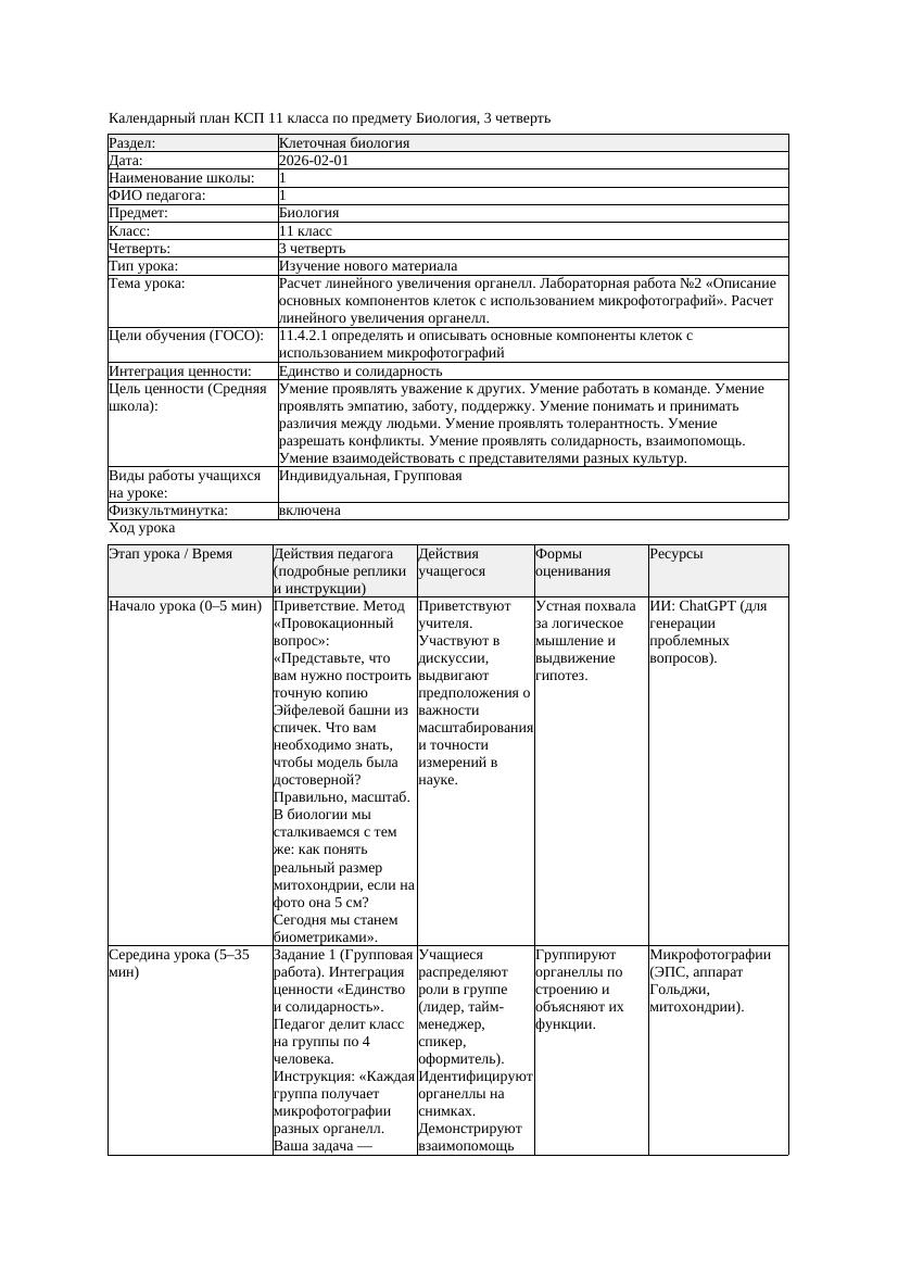 КСП Биология 11класс 3четверть Расчет линейного увеличения органелл