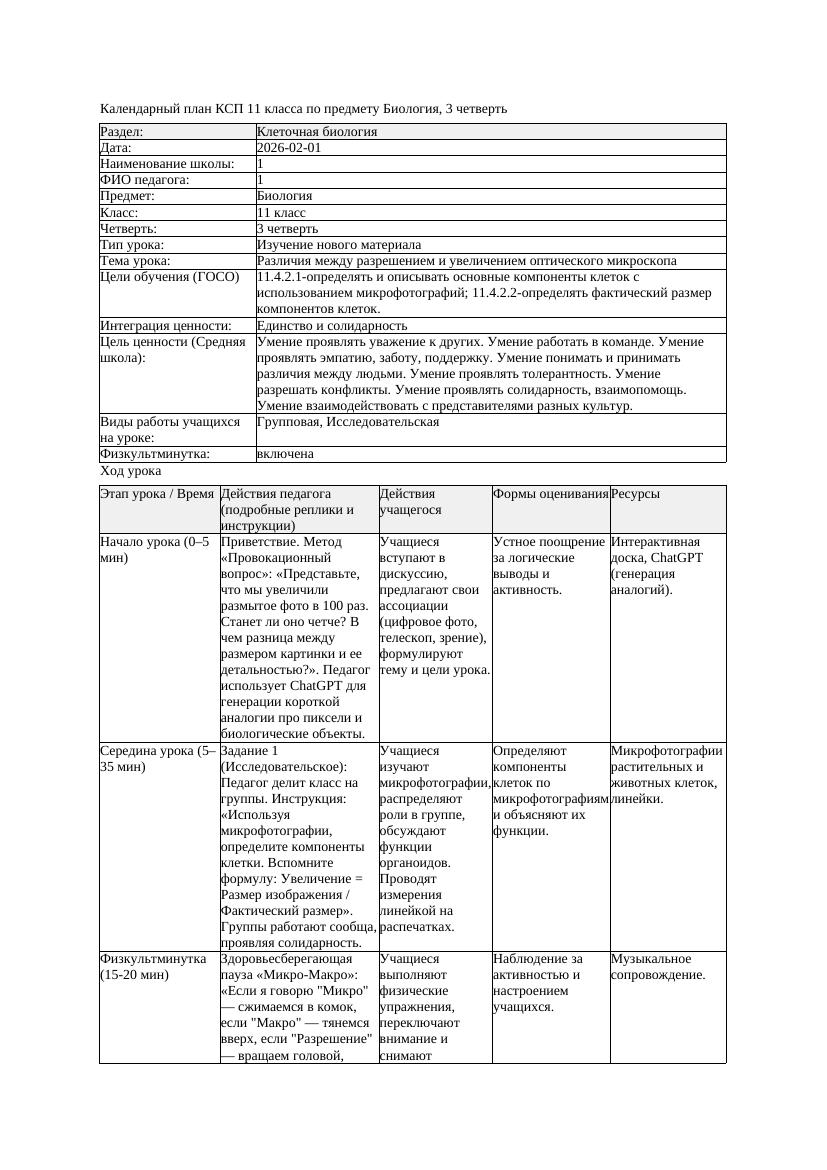 КСП Биология 11класс 3четверть Различия между разрешением и увеличением