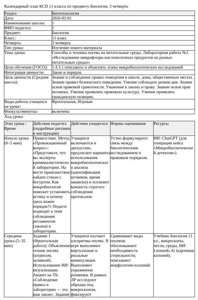 КСП Биология 11 класс 3 четверть Способы и техника посева на питательные