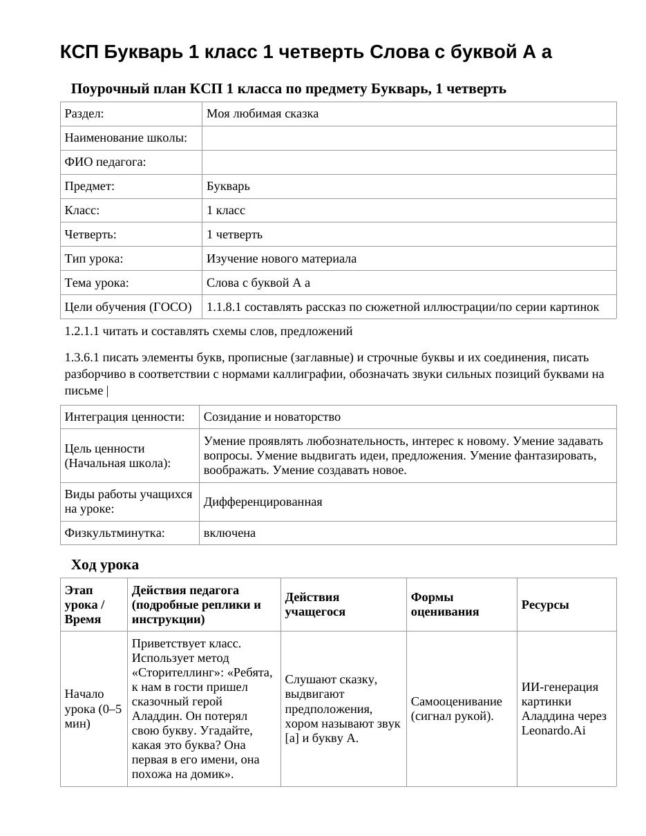 КСП Букварь 1 класс 1 четверть Слова с буквой А а