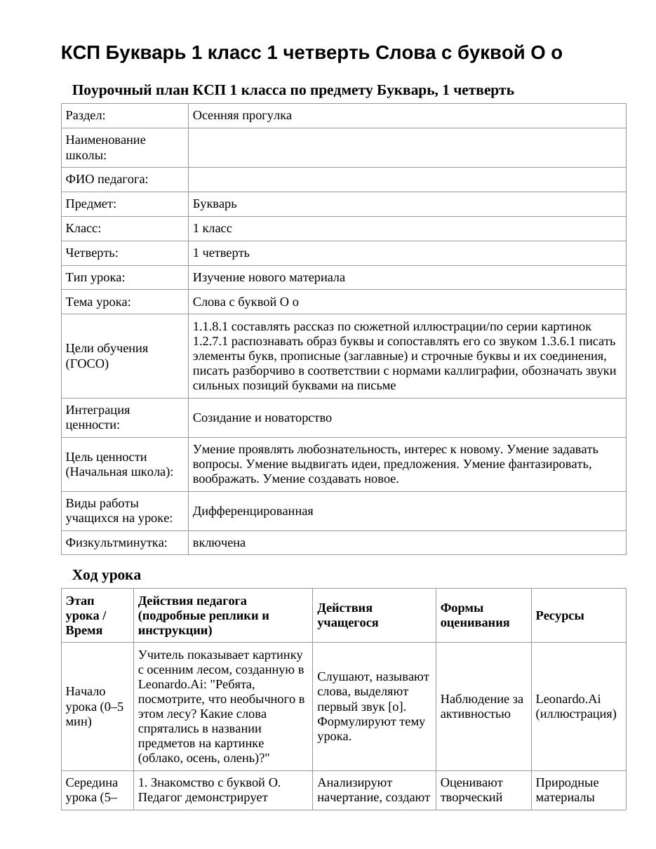 КСП Букварь 1 класс 1 четверть Слова с буквой О о