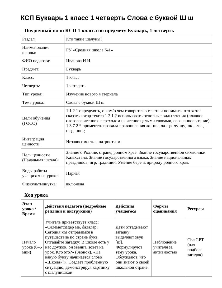 КСП Букварь 1 класс 1 четверть Слова с буквой Ш ш