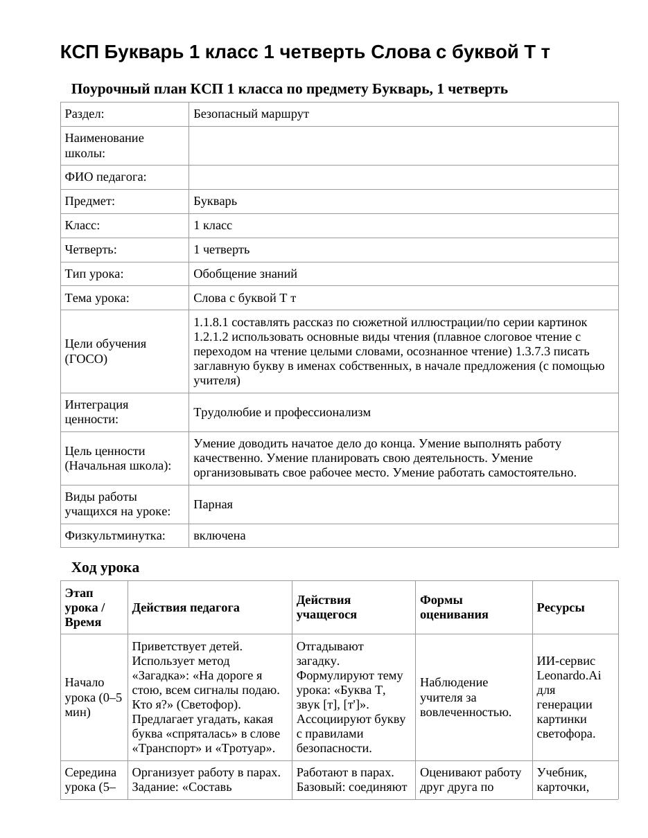 КСП Букварь 1 класс 1 четверть Слова с буквой Т т