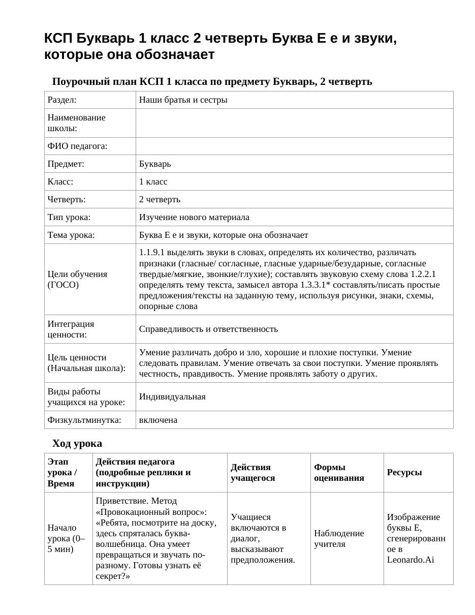 КСП Букварь 1 класс 2 четверть Буква Е е и звуки, которые она обозначает