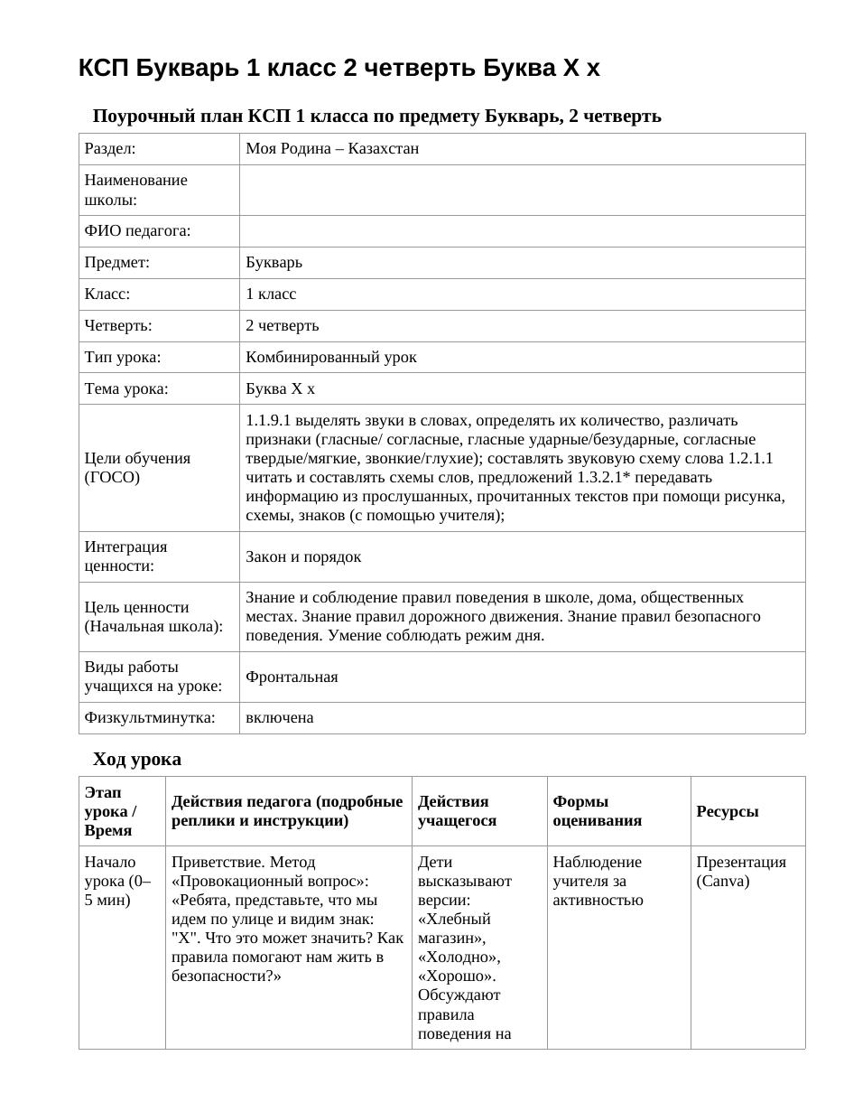 КСП Букварь 1 класс 2 четверть Буква Х х