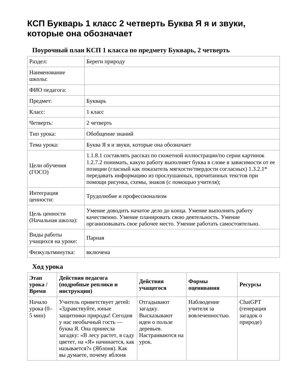 КСП Букварь 1 класс 2 четверть Буква Я я и звуки, которые она обозначает