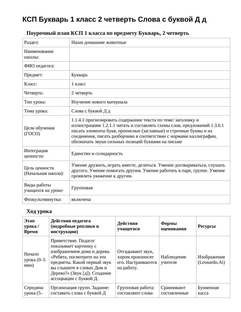КСП Букварь 1 класс 2 четверть Слова с буквой Д д
