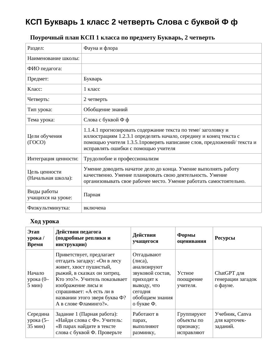 КСП Букварь 1 класс 2 четверть Слова с буквой Ф ф