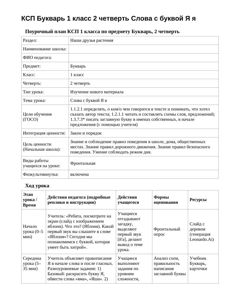 КСП Букварь 1 класс 2 четверть Слова с буквой Я я