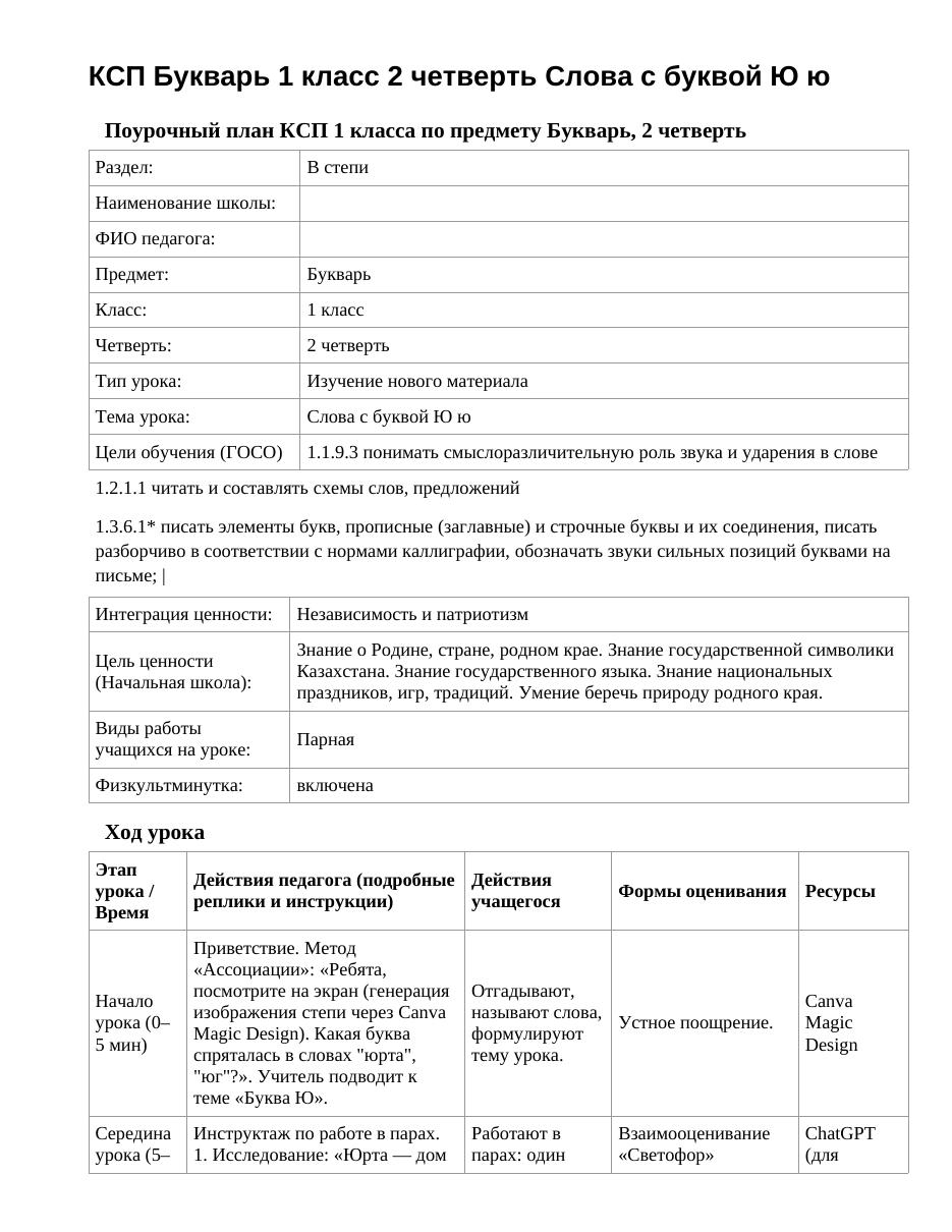 КСП Букварь 1 класс 2 четверть Слова с буквой Ю ю