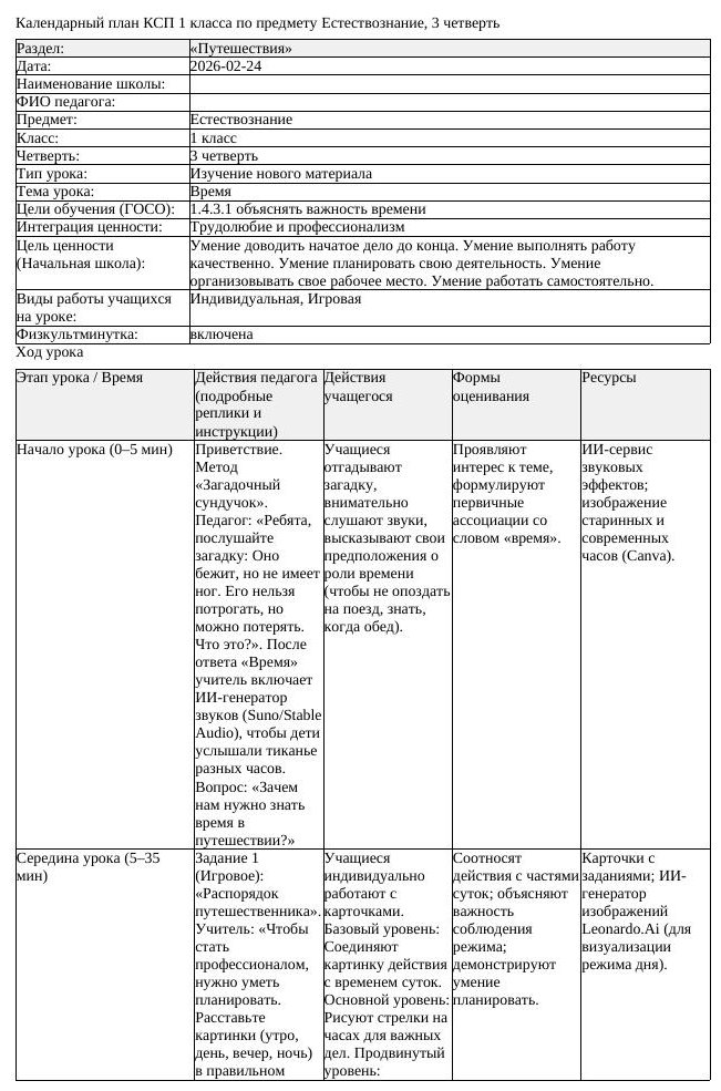 КСП Естествознание 1класс 3 четверть Время 20260224 docx
