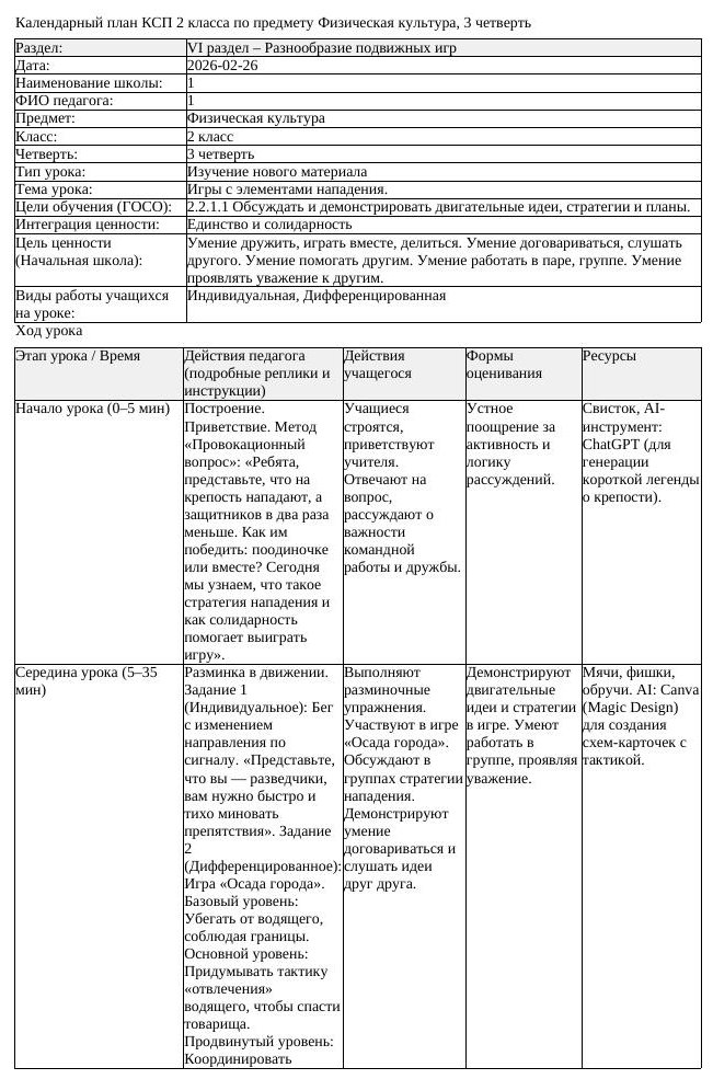 КСП Физическая культура 2класс 3 четверть Игры с элементами нападения