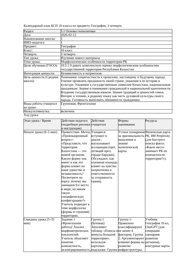 КСП География 10класс ЕМН 3четверть Морфологические особенности