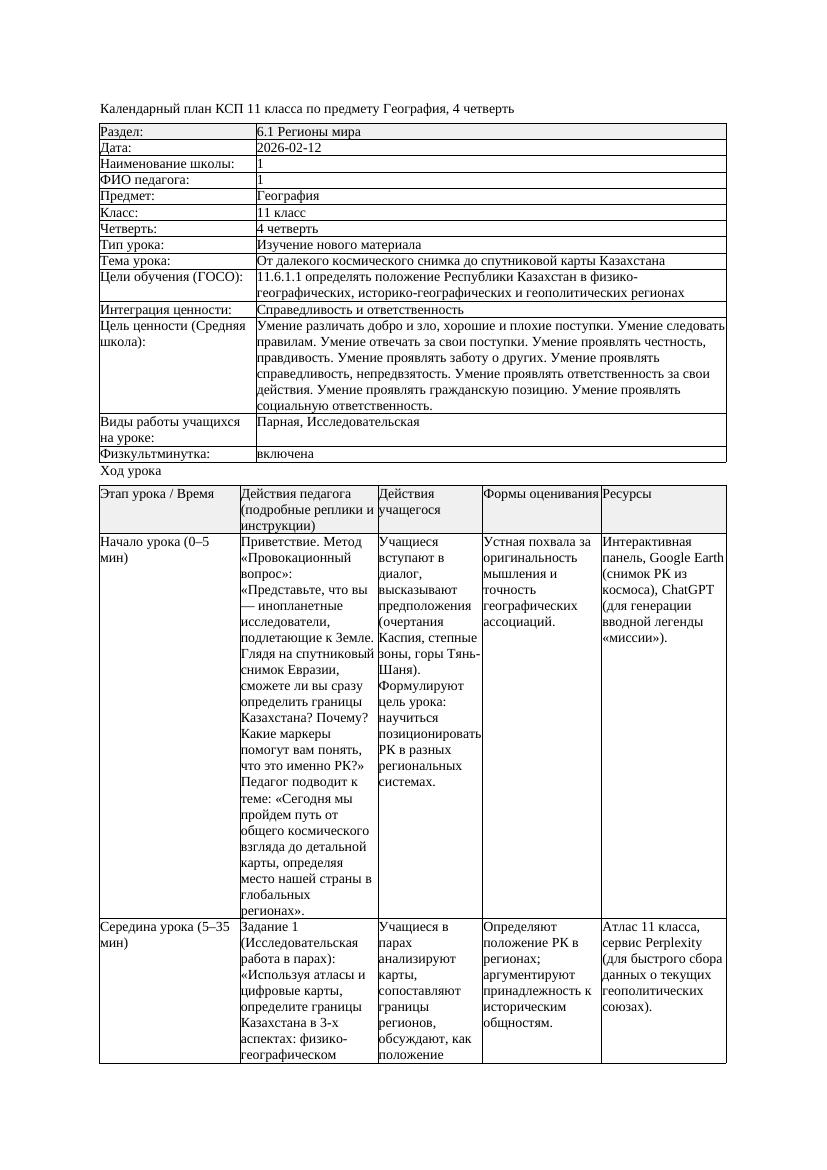 КСП География 11класс 4четверть От далекого космического снимка