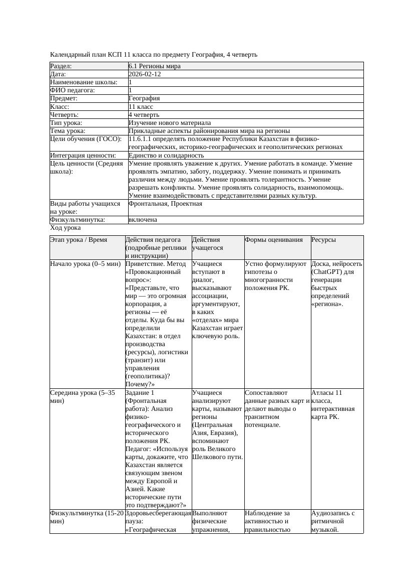 КСП География 11класс 4четверть Прикладные аспекты районирования