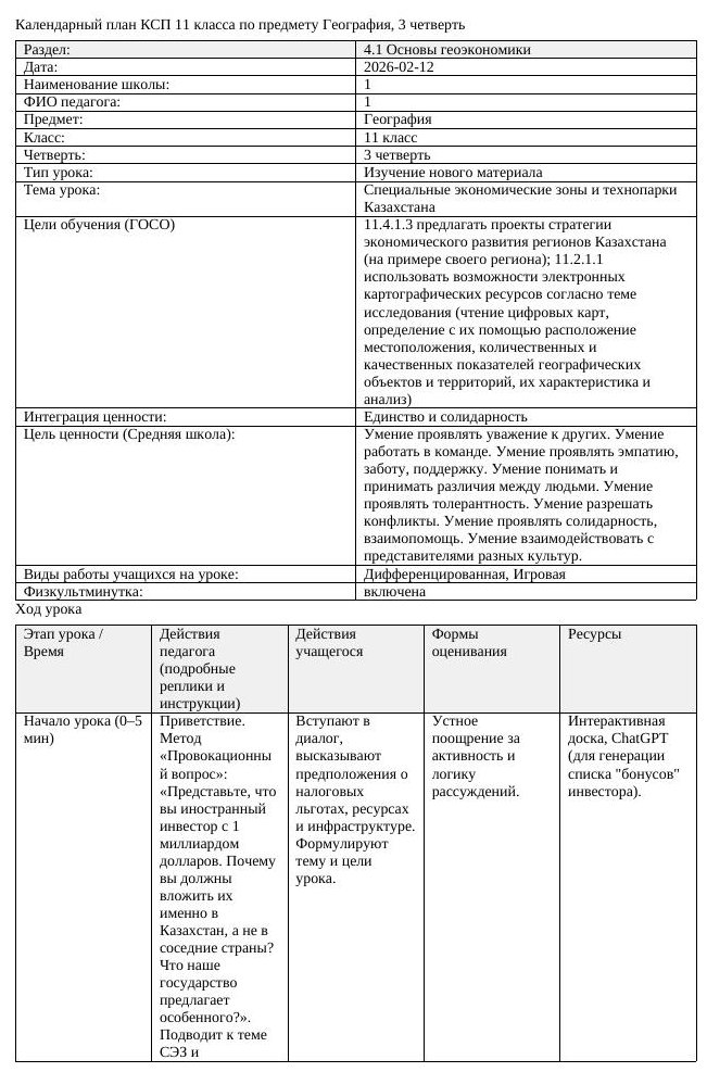 КСП География 11класс ОГН 3четверть Специальные экономические зоны