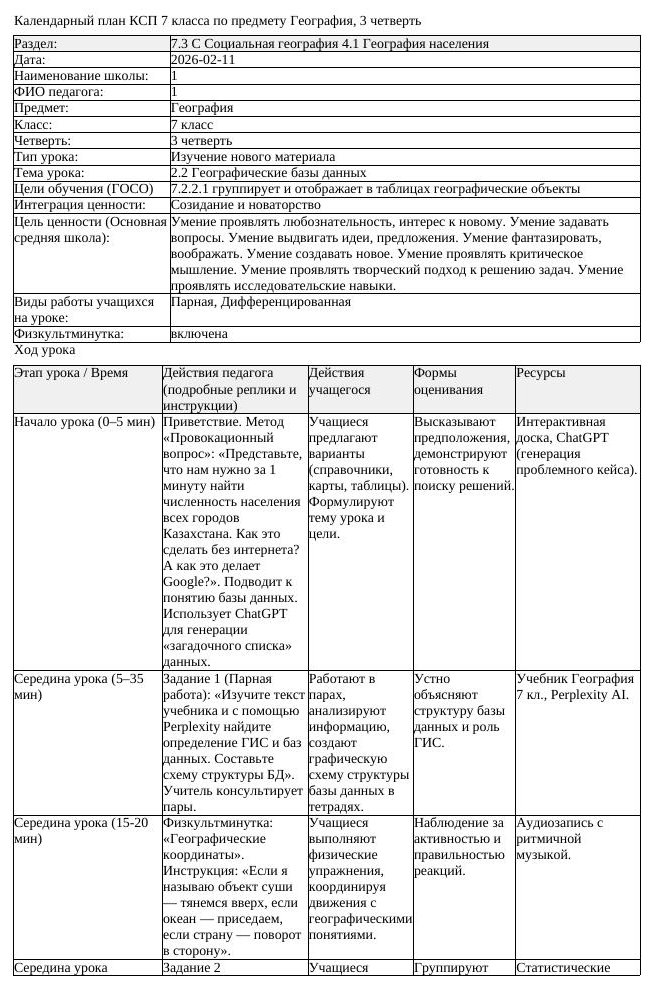 КСП География 7 класс 3 четверть Географические базы да