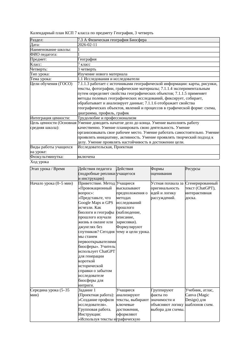 КСП География 7класс 3четверть Исследования и исследовте