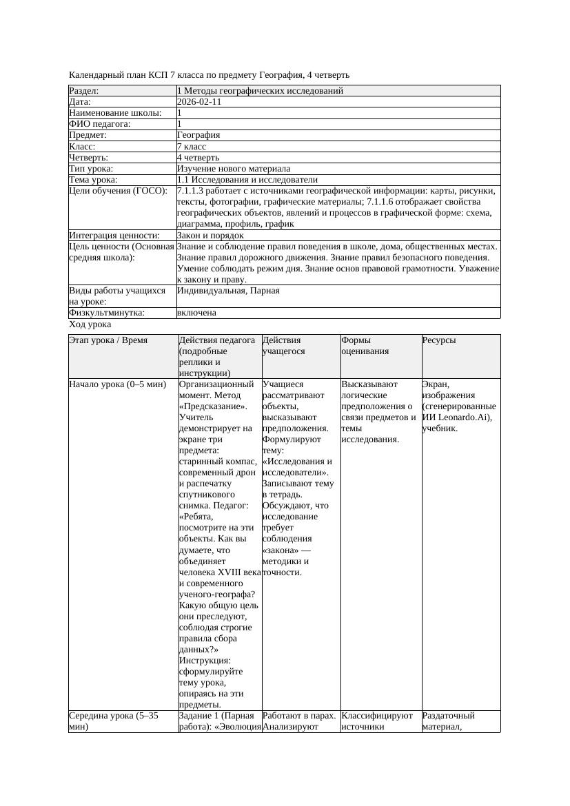 КСП География 7класс 4четверть Исследования и исследовате