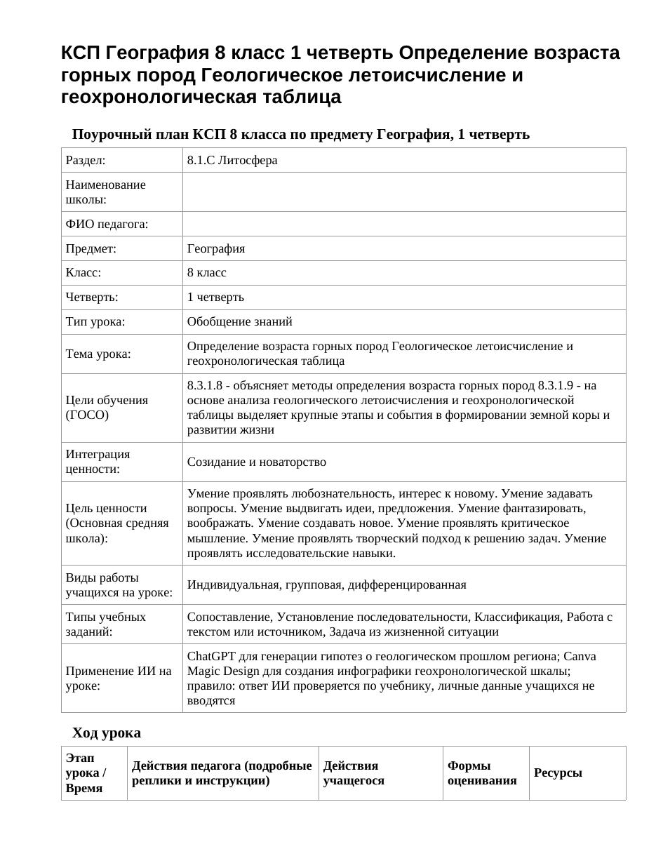 КСП География 8 класс 1 четверть Определение возраста горных пород Геологическое летоисчисление и геохронологическая таблица