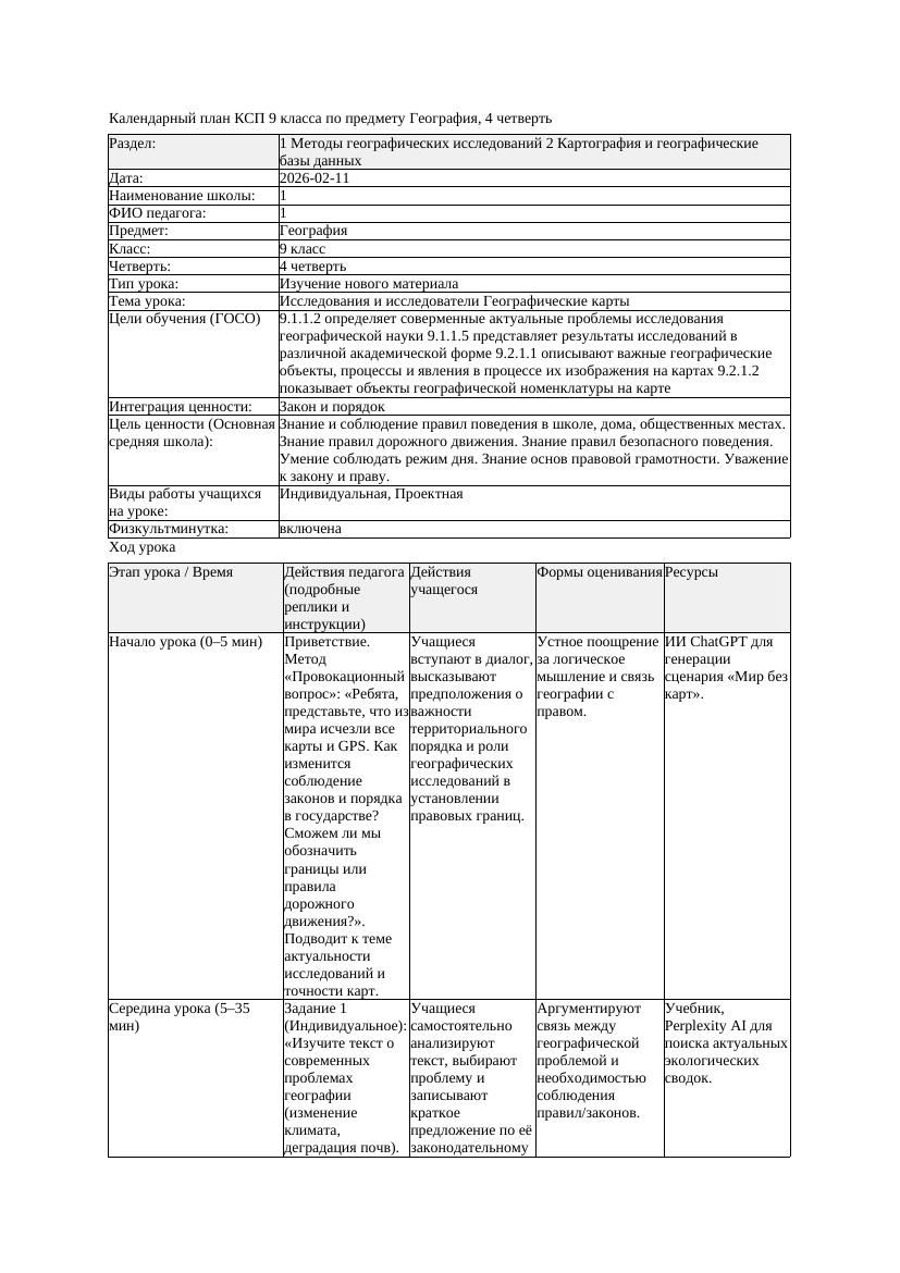 КСП География 9класс 4четверть Исследования и исследователи Географические