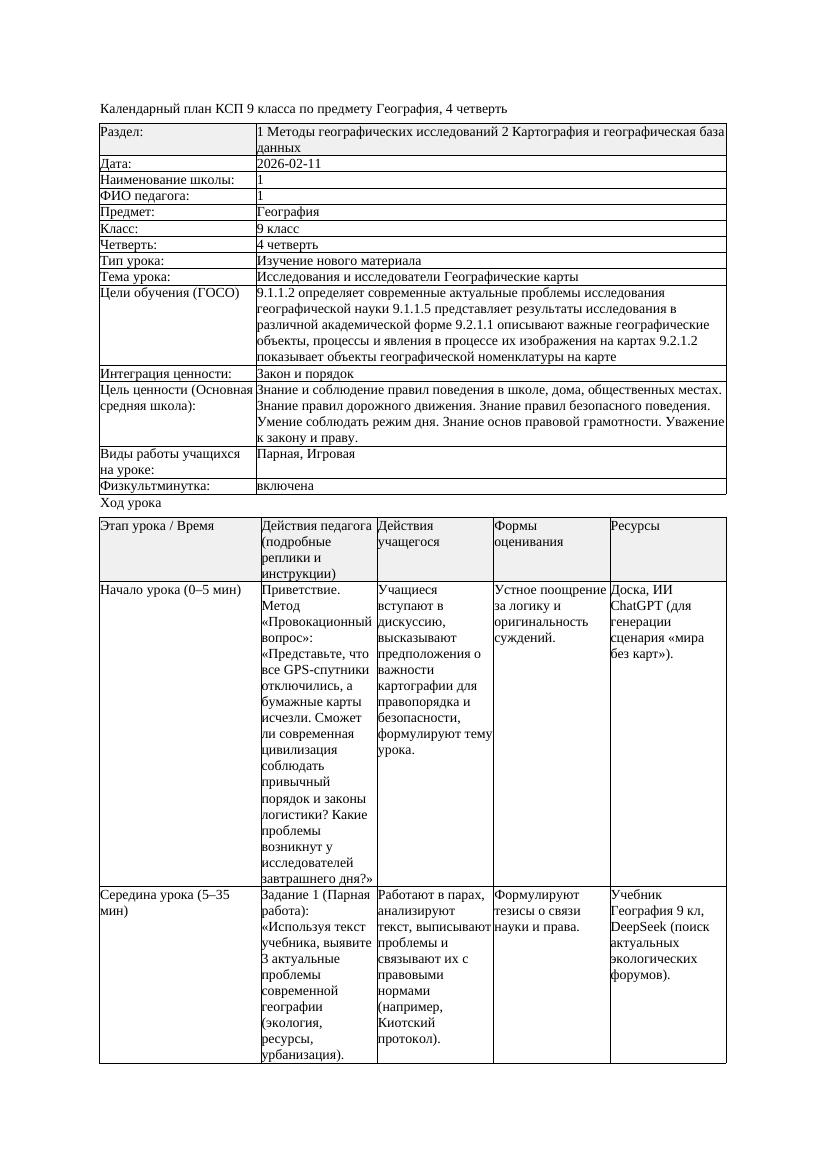 КСП География 9класс 4четверть Исследования и исследователи Географические