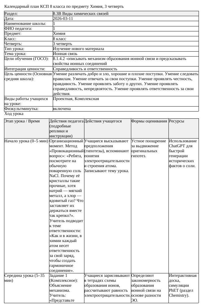 КСП Химия 8класс 3 четверть Ионная связь 20260311 docx