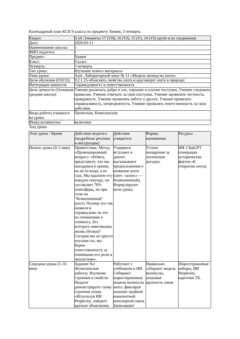 КСП Химия 9класс 3 четверть Азот Лабораторный опыт 11 Модель молекулы