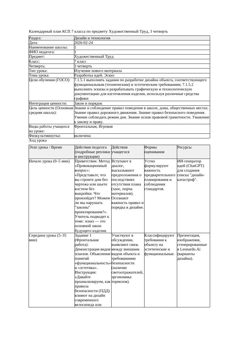 КСП Художественный Труд 7класс 3 четверть Разработка идей Эскиз