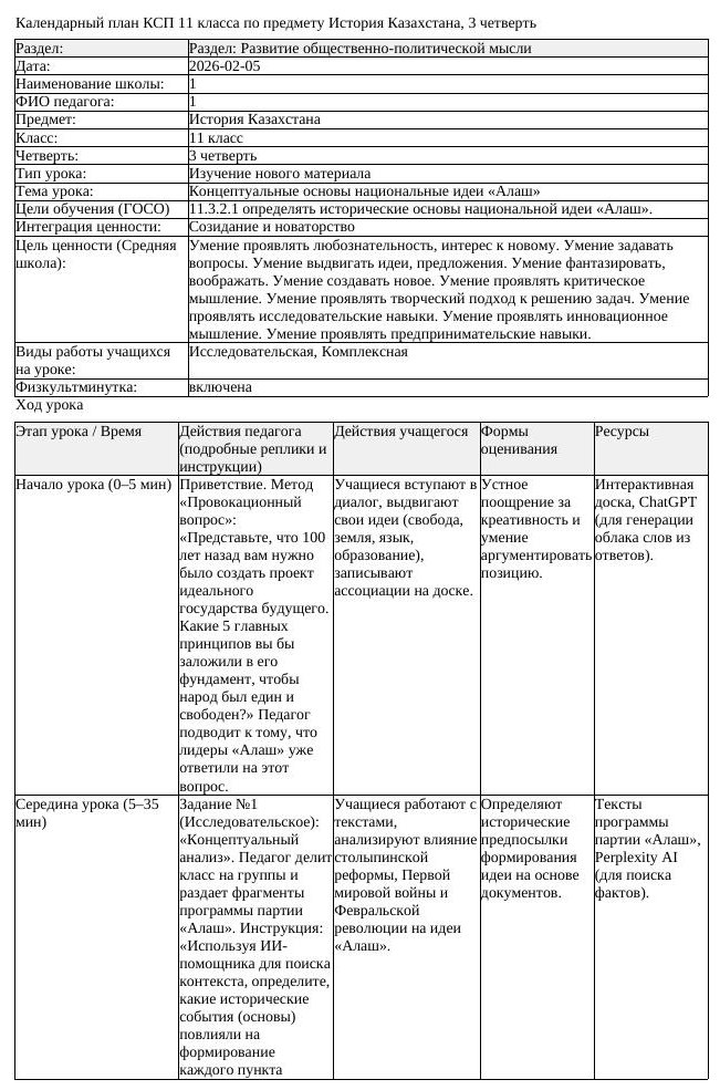 КСП История Казахстана 11 класс ЕМН 3 четверть Концептуальные основы