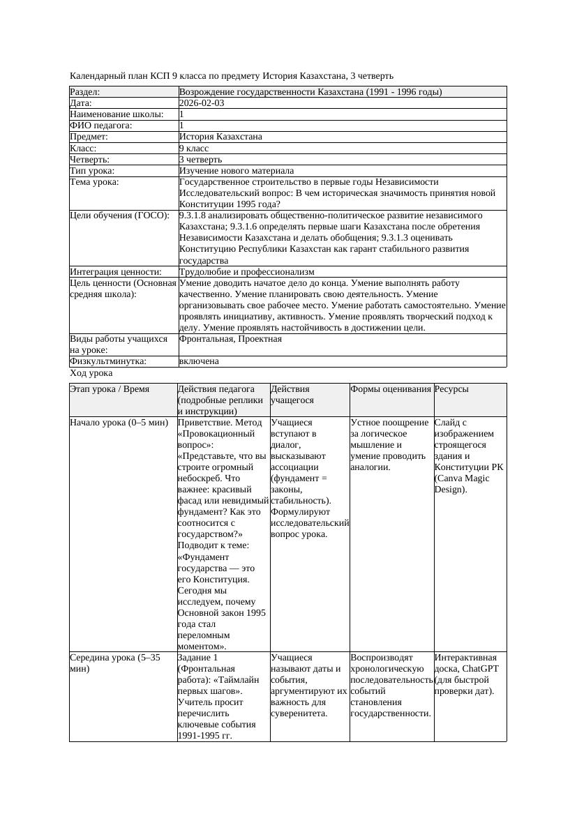 КСП История Казахстана 9класс 3четверть Государственное строительство