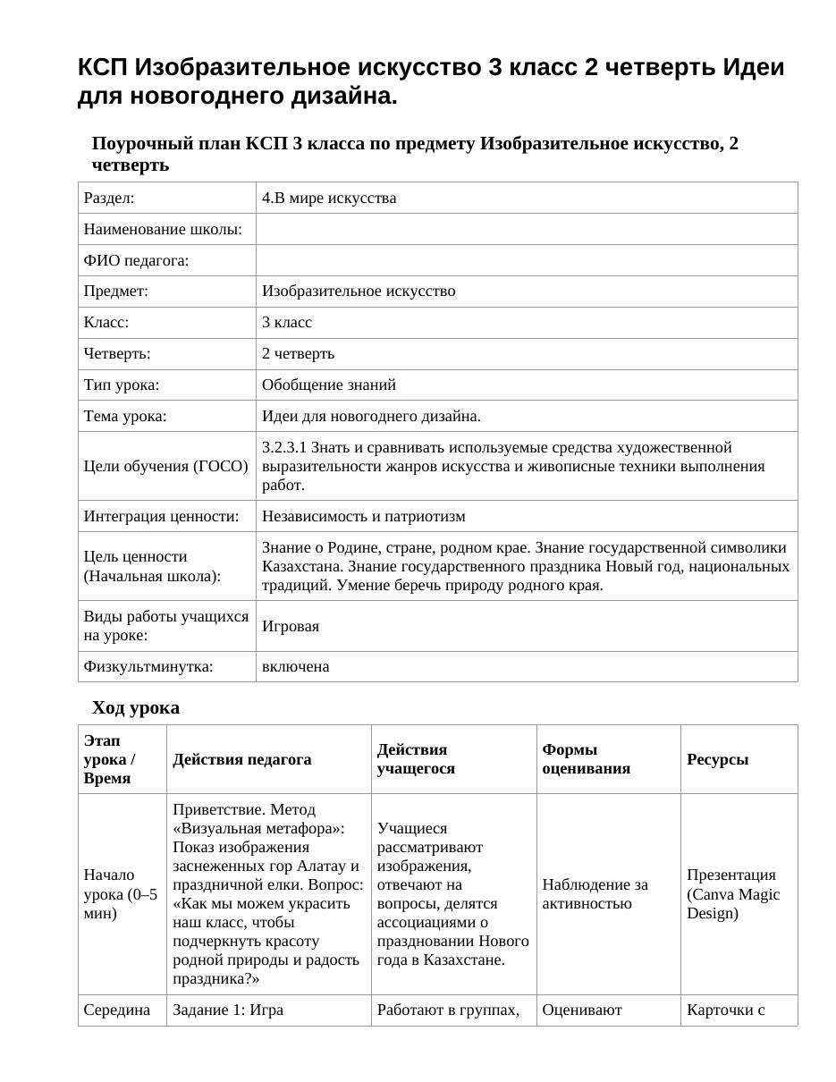 КСП Изобразительное искусство 3 класс 2 четверть Идеи для новогоднего дизайна.