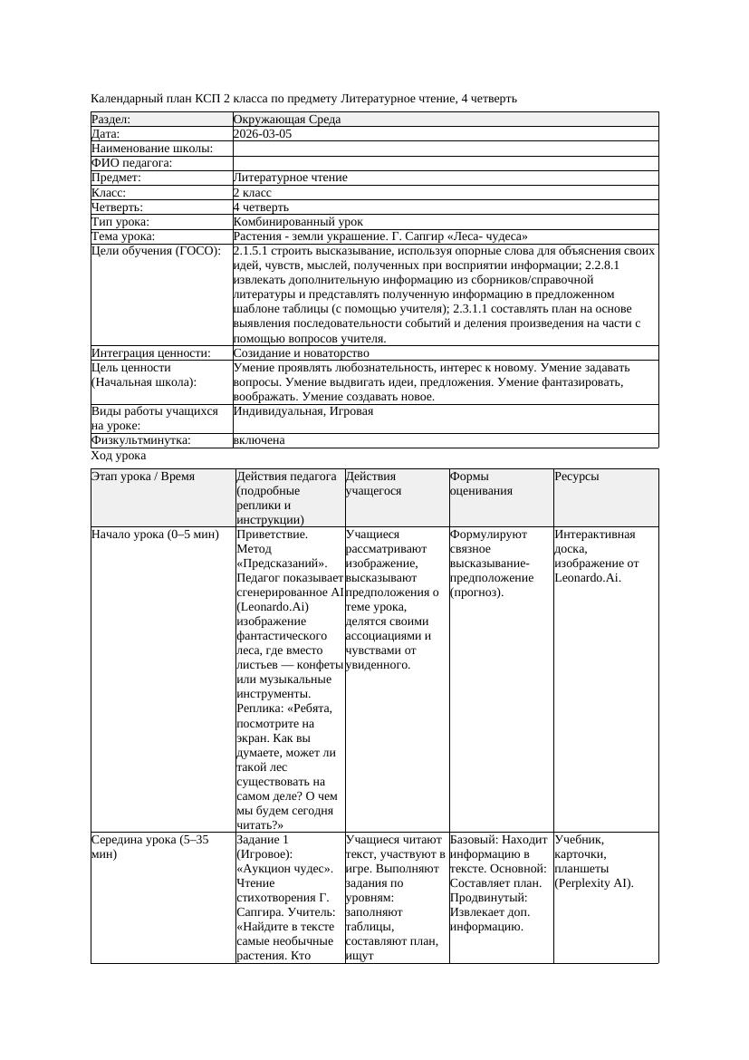 КСП Литературное чтение 2класс 4 четверть Растения земли украшение