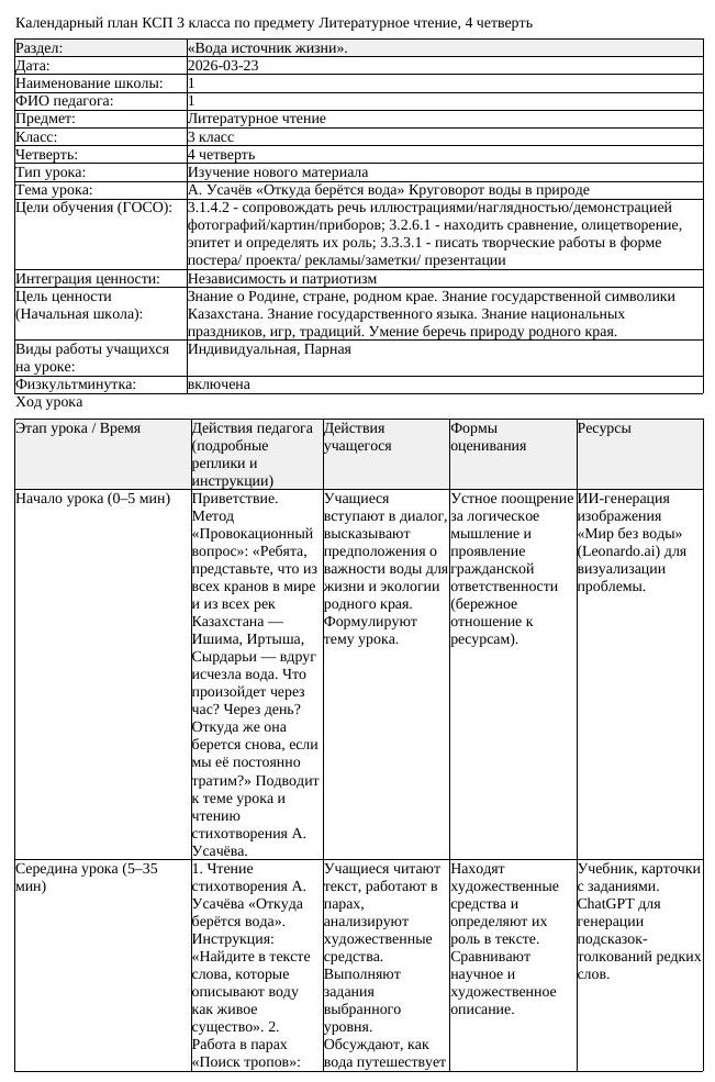 КСП Литературное чтение 3класс 4 четверть А Усачёв Откуда берётся