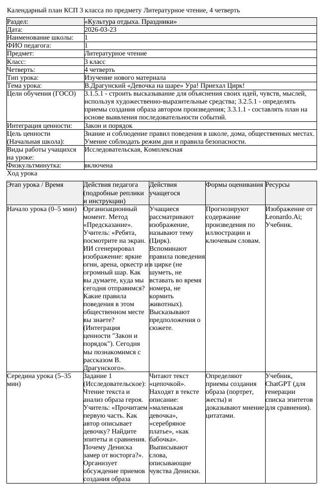 КСП Литературное чтение 3класс 4 четверть В Драгунский Девочка на