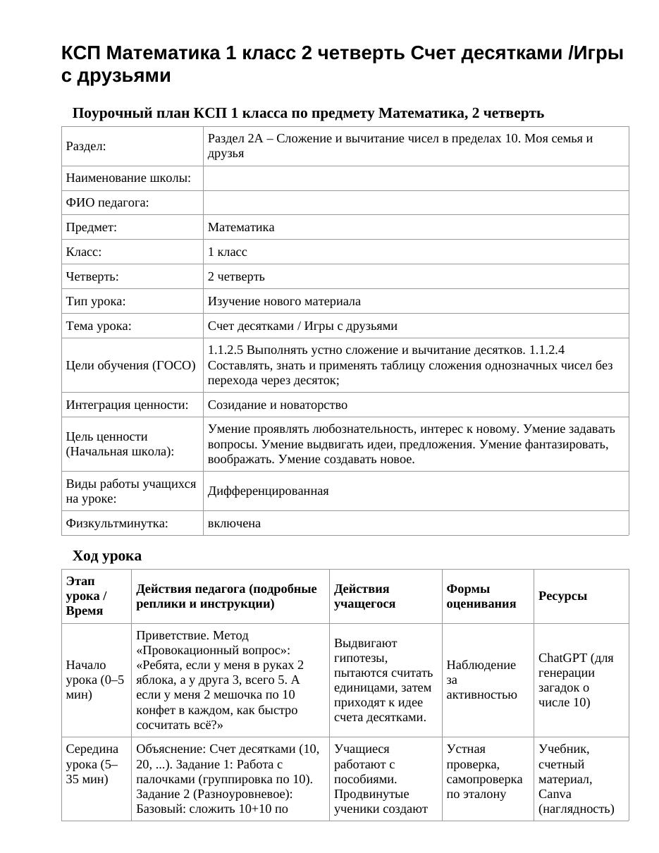КСП Математика 1 класс 2 четверть Счет десятками /Игры с друзьями