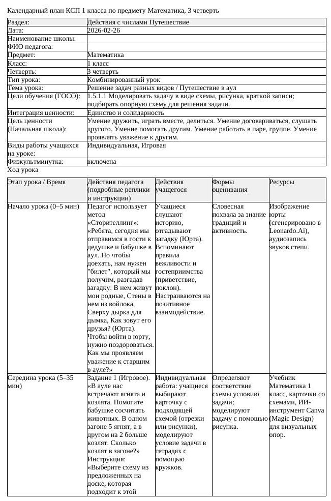 КСП Математика 1класс 3 четверть Решение задач разных видов Путешествие