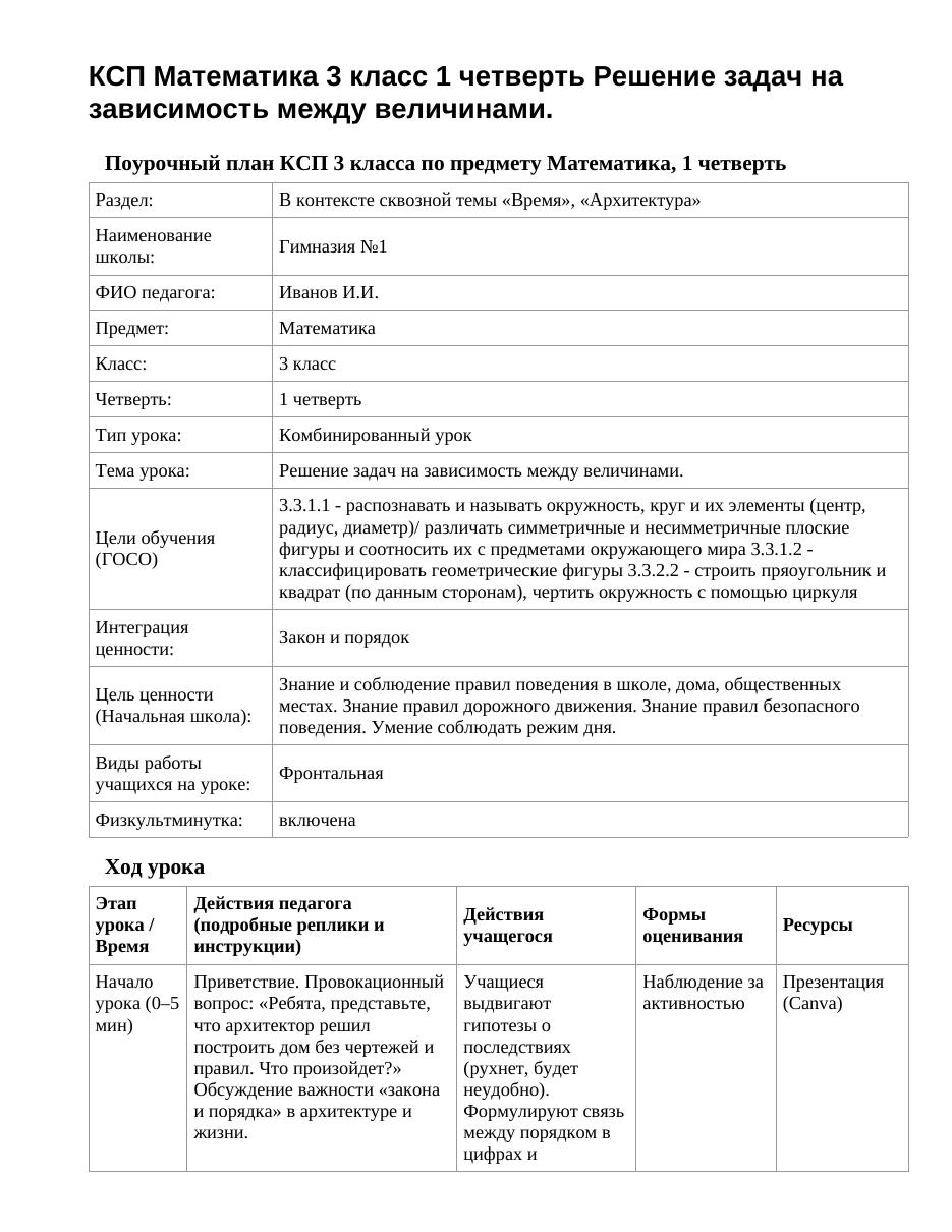 КСП Математика 3 класс 1 четверть Решение задач на зависимость между величинами.