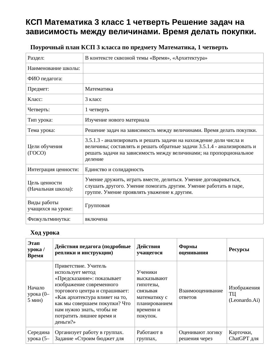 КСП Математика 3 класс 1 четверть Решение задач на зависимость между величинами. Время делать покупки.