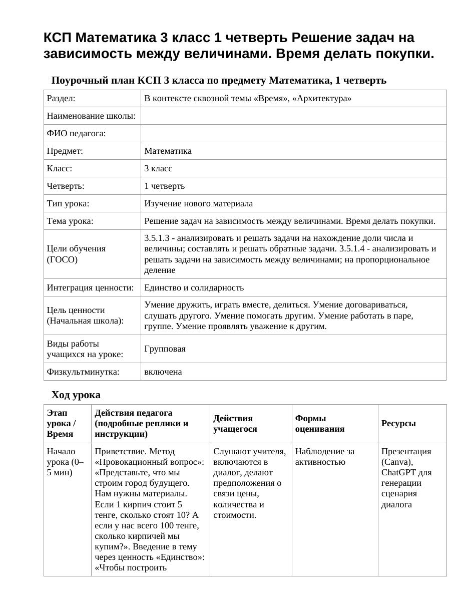 КСП Математика 3 класс 1 четверть Решение задач на зависимость между величинами. Время делать покупки.