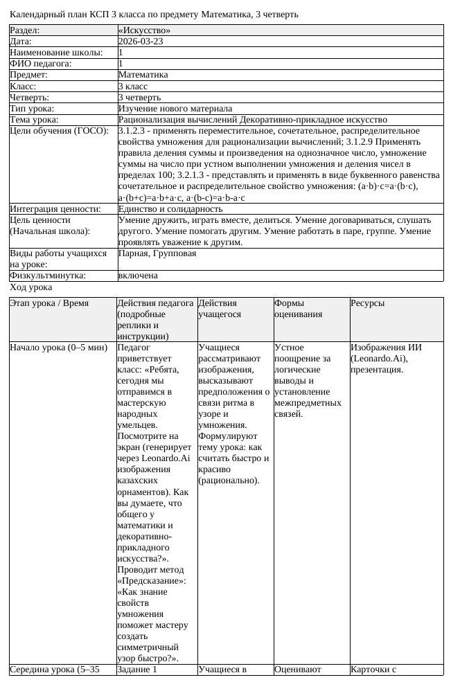 КСП Математика 3класс 3 четверть Рационализация вычислений Декоративно