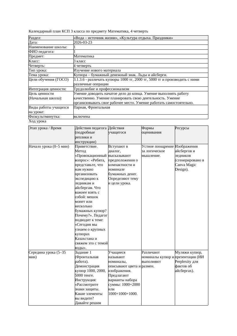 КСП Математика 3класс 4 четверть Купюра бумажный денежный знак Льды