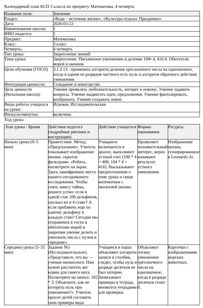 КСП Математика 3класс 4 четверть Закрепление Письменное умножение