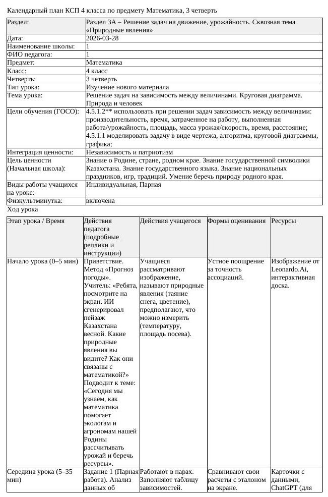 КСП Математика 4класс 3 четверть Решение задач на зависимость между
