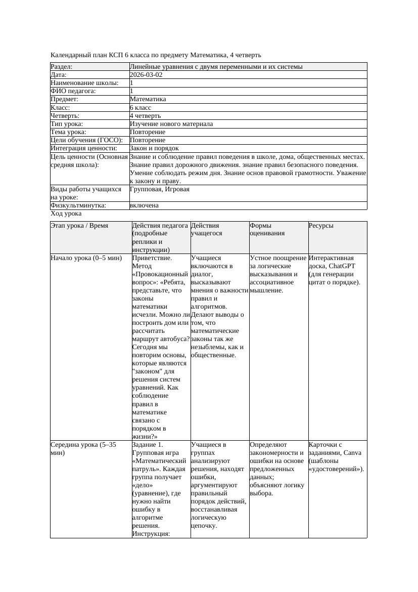 КСП Математика 6класс 4 четверть Повторение 20260302 docx