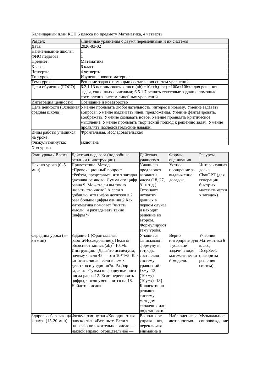 КСП Математика 6класс 4 четверть Решение задач с помощью составления