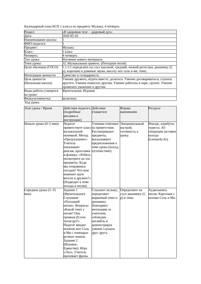 КСП Музыка 1класс 4 четверть 32 Музыкальная грамота Походная песня