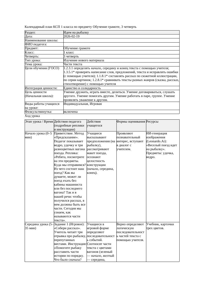 КСП Обучение грамоте 1класс 3 четверть Части текста 20260219 docx
